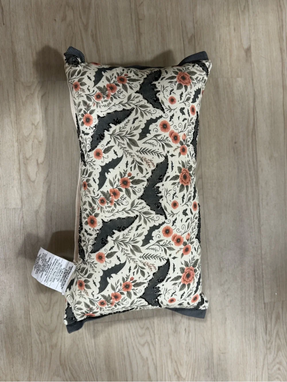 Floral Bat Pattern Decorative Pillow - Cream with Coral Accents